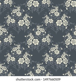 seamless pattern of flowers, branches and leaves