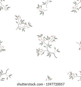 seamless pattern of flowers, branches and leaves