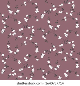 seamless pattern of flowers, branches and leaves