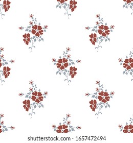 seamless pattern of flowers, branches and leaves