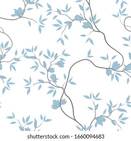 seamless pattern of flowers, branches and leaves