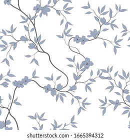 seamless pattern of flowers, branches and leaves