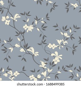 seamless pattern of flowers, branches and leaves