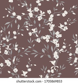 seamless pattern of flowers, branches and leaves