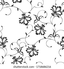 seamless pattern of flowers, branches and leaves