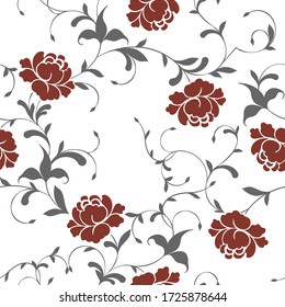 seamless pattern of flowers, branches and leaves