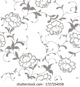 seamless pattern of flowers, branches and leaves