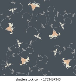 seamless pattern of flowers, branches and leaves