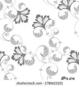 seamless pattern of flowers, branches and leaves