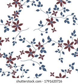 seamless pattern of flowers, branches and leaves