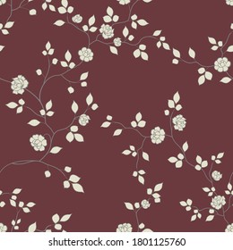 seamless pattern of flowers, branches and leaves