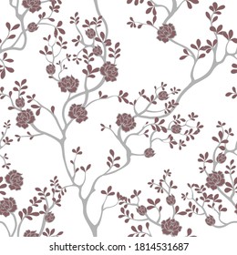 seamless pattern of flowers, branches and leaves