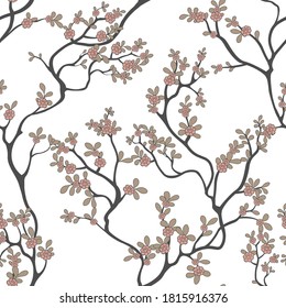 seamless pattern of flowers, branches and leaves