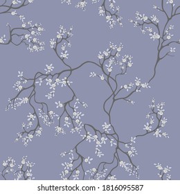 seamless pattern of flowers, branches and leaves
