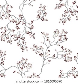 seamless pattern of flowers, branches and leaves