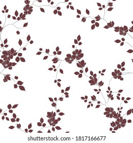 seamless pattern of flowers, branches and leaves