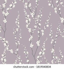 seamless pattern of flowers, branches and leaves