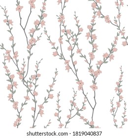 seamless pattern of flowers, branches and leaves