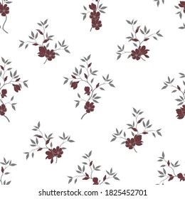 seamless pattern of flowers, branches and leaves