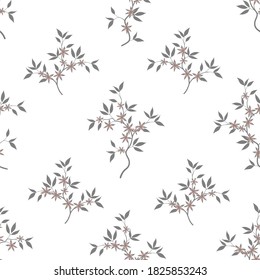 seamless pattern of flowers, branches and leaves