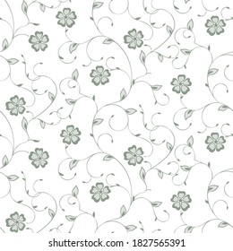 seamless pattern of flowers, branches and leaves