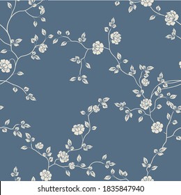 seamless pattern of flowers, branches and leaves