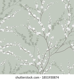 seamless pattern of flowers, branches and leaves