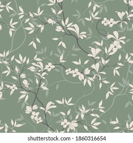 seamless pattern of flowers, branches and leaves