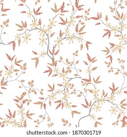 seamless pattern of flowers, branches and leaves