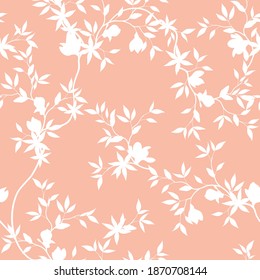 seamless pattern of flowers, branches and leaves