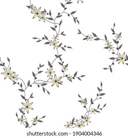 seamless pattern of flowers, branches and leaves