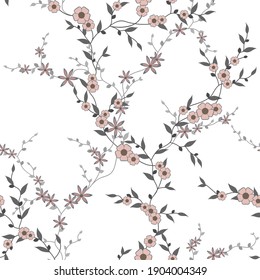 seamless pattern of flowers, branches and leaves