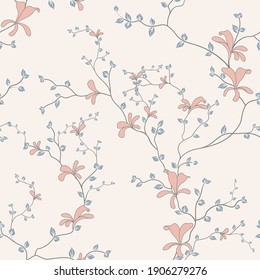 seamless pattern of flowers, branches and leaves
