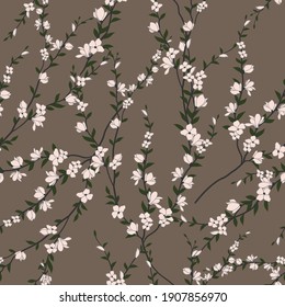 seamless pattern of flowers, branches and leaves