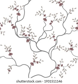 seamless pattern of flowers, branches and leaves