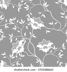 seamless pattern of flowers, branches and leaves