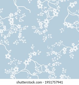 seamless pattern of flowers, branches and leaves