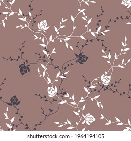 seamless pattern of flowers, branches and leaves