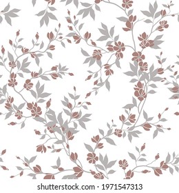 seamless pattern of flowers, branches and leaves