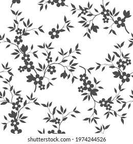 seamless pattern of flowers, branches and leaves