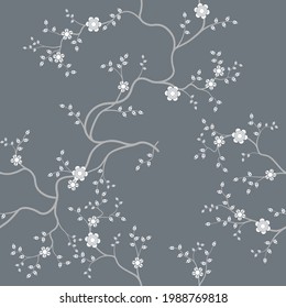 seamless pattern of flowers, branches and leaves
