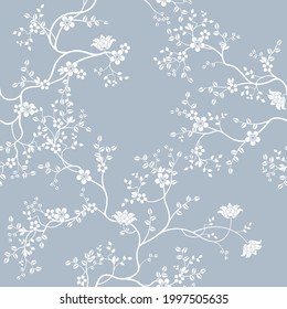 seamless pattern of flowers, branches and leaves