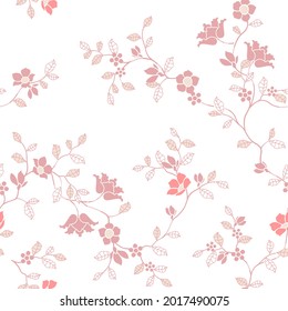 seamless pattern of flowers, branches and leaves