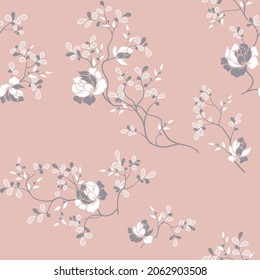 seamless pattern of flowers, branches and leaves