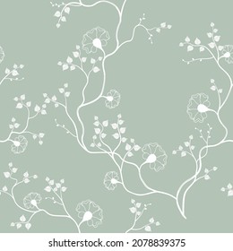 seamless pattern of flowers, branches and leaves