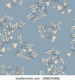seamless pattern of flowers, branches and leaves