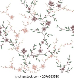 seamless pattern of flowers, branches and leaves