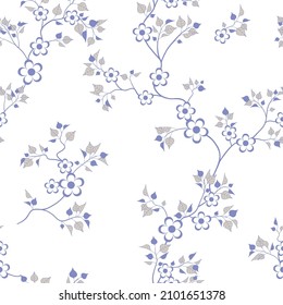 seamless pattern of flowers, branches and leaves
