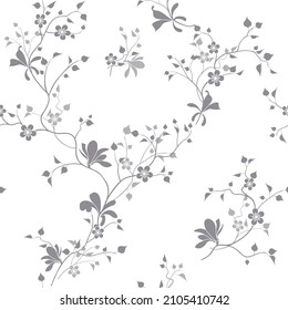 seamless pattern of flowers, branches and leaves