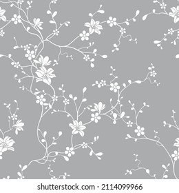 seamless pattern of flowers, branches and leaves